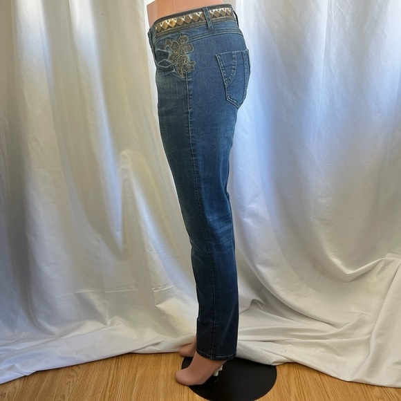 DESIGUAL BLUE STRETCH JEANS EMBROIDERED PATCHWORK DESIGN WASH JEANS PLUS SIZE 34 - Picture 12 of 13